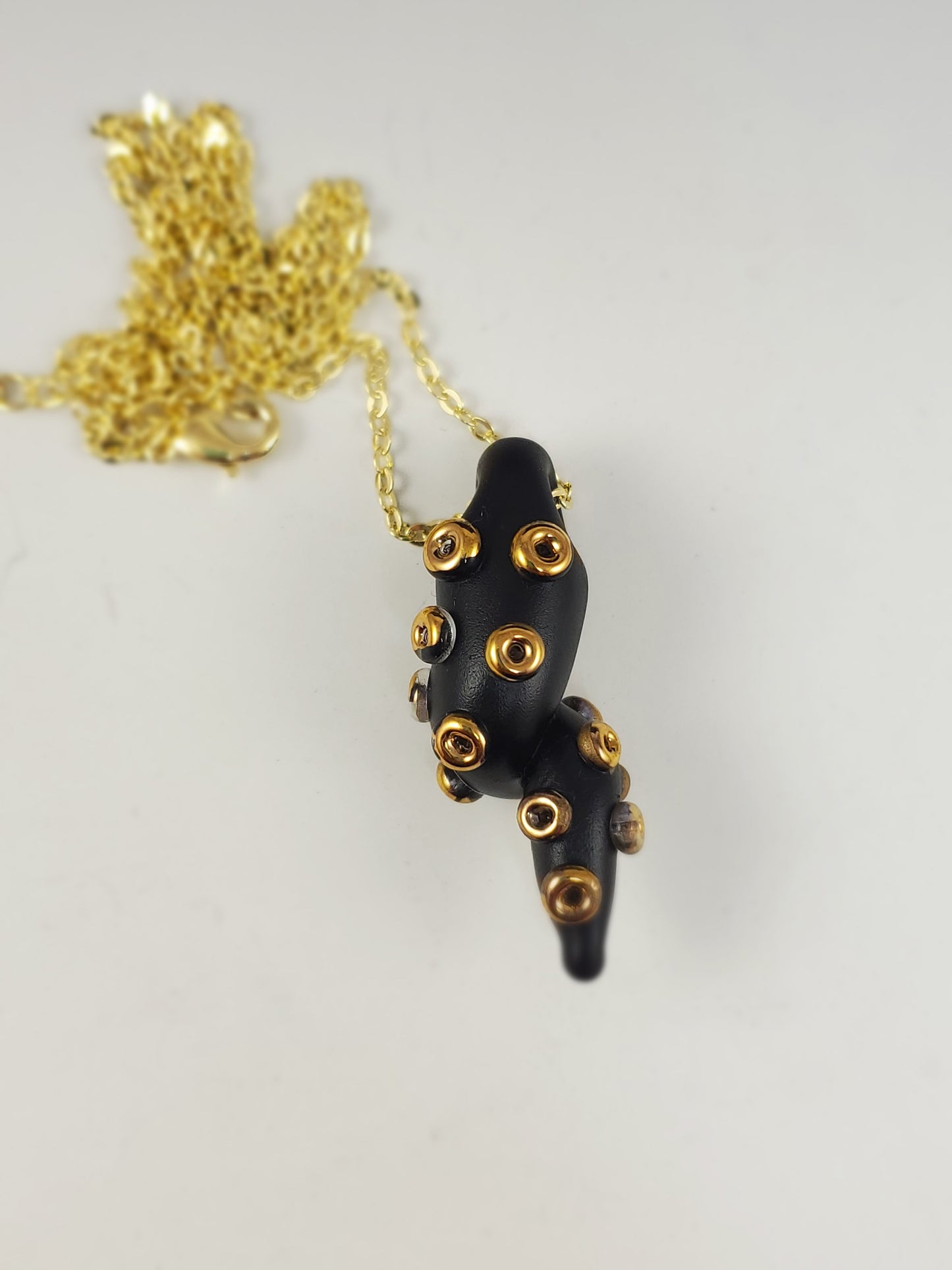 Black Velvet Glass Tentacle Pendant - Gold Embellishments