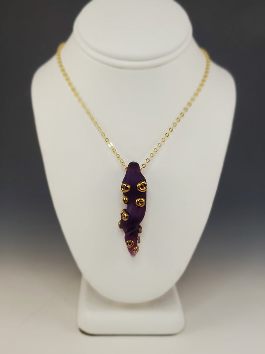 Purple Velvet Glass Tentacle Pendant - Gold Embellishments