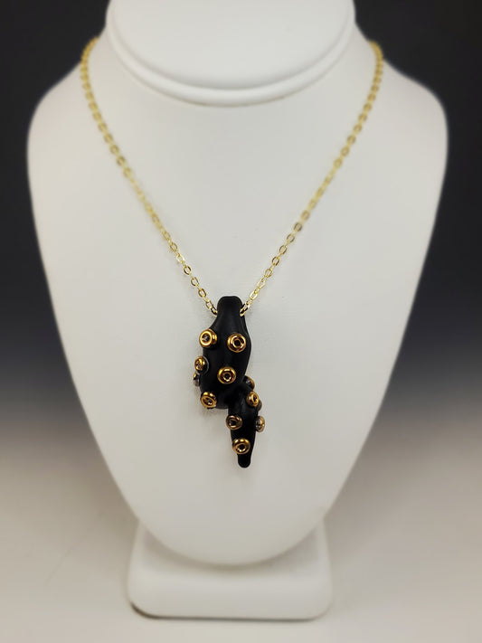 Black Velvet Glass Tentacle Pendant - Gold Embellishments