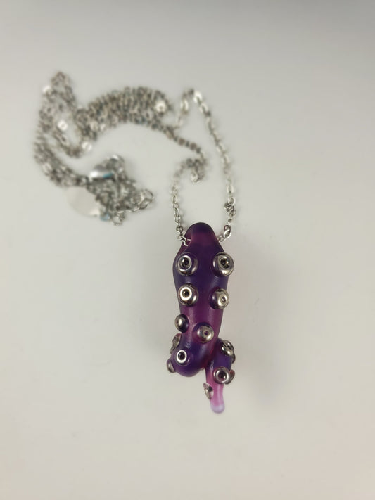 Purple Velvet Glass Tentacle Pendant - White Gold Embellishments