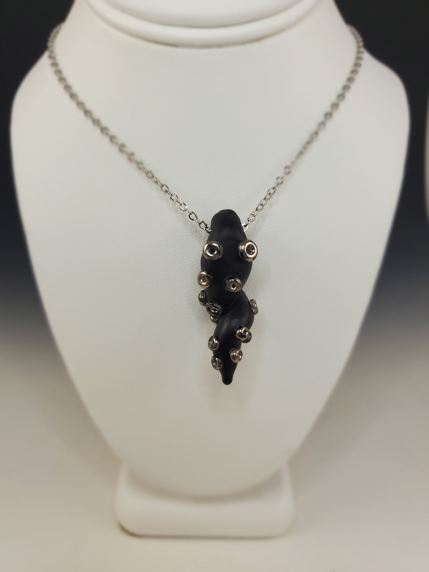 Black Velvet Glass Tentacle Pendant - White Gold Embellishments