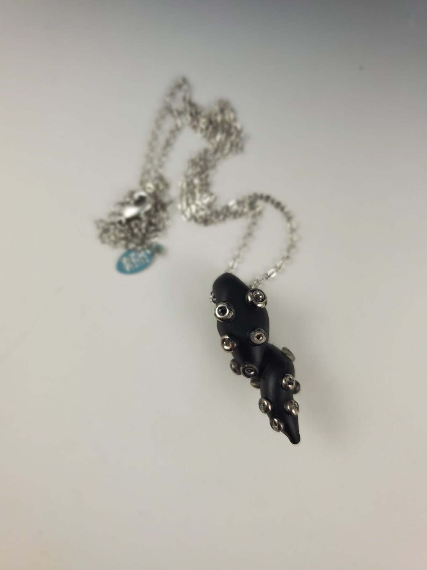 Black Velvet Glass Tentacle Pendant - White Gold Embellishments