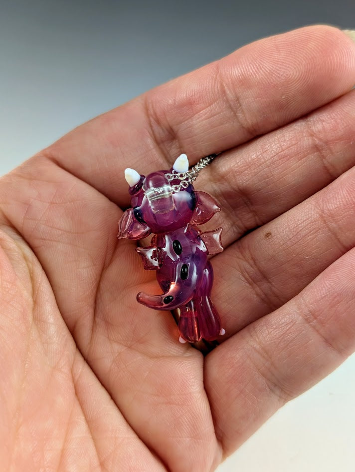 Cerise Dragon Hand Sculpted Glass Pendant