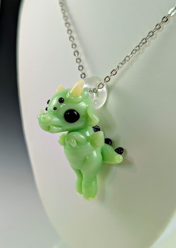 Jade Dragon Hand Sculpted Glass Pendant