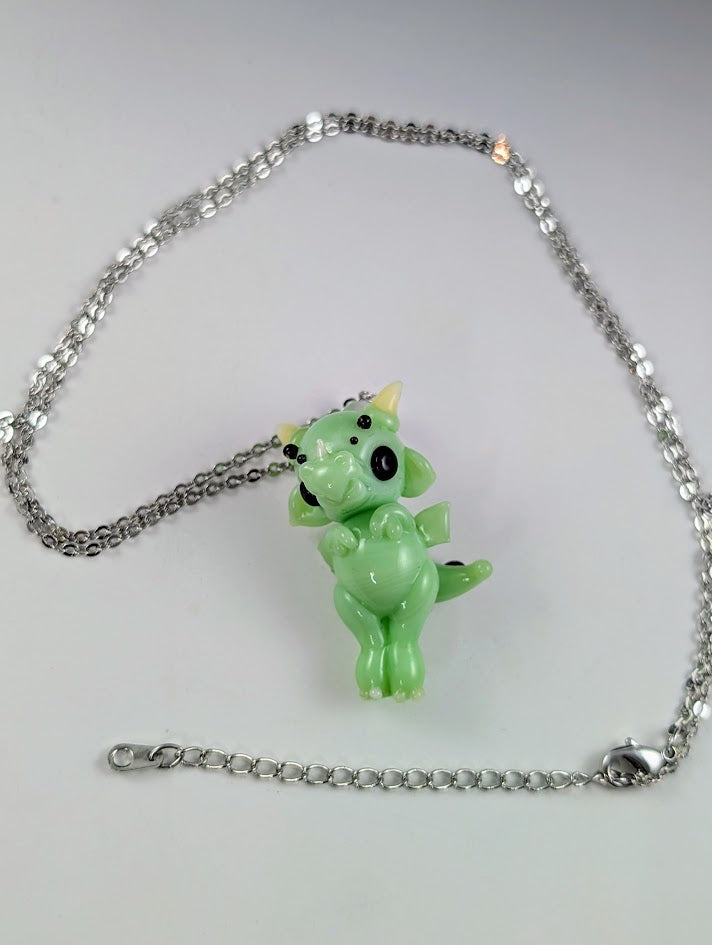 Jade Dragon Hand Sculpted Glass Pendant