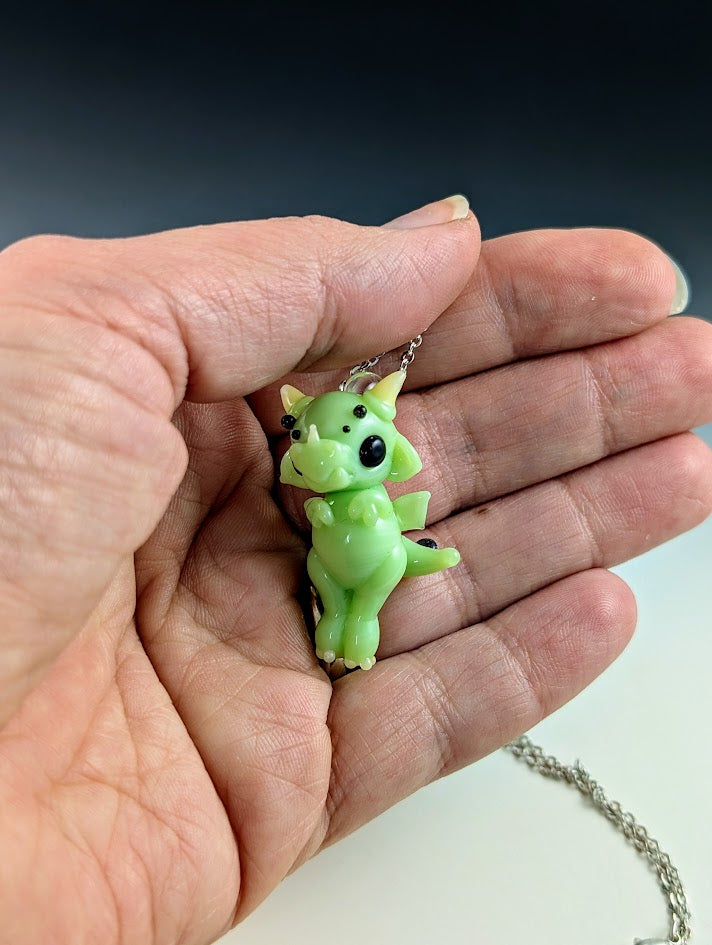 Jade Dragon Hand Sculpted Glass Pendant