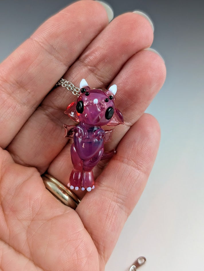 Cerise Dragon Hand Sculpted Glass Pendant