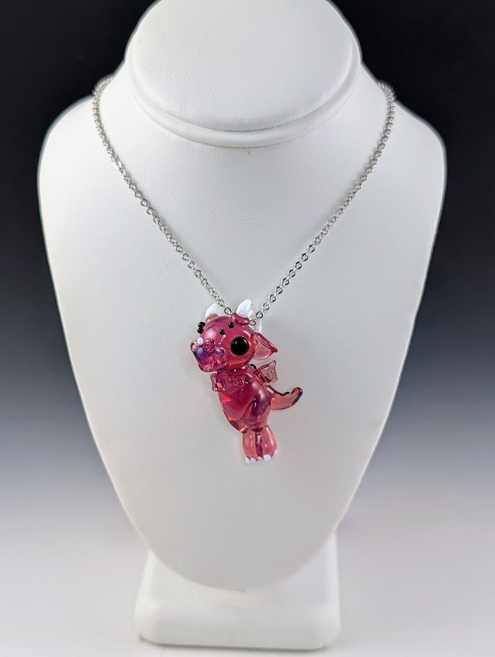 Cerise Dragon Hand Sculpted Glass Pendant