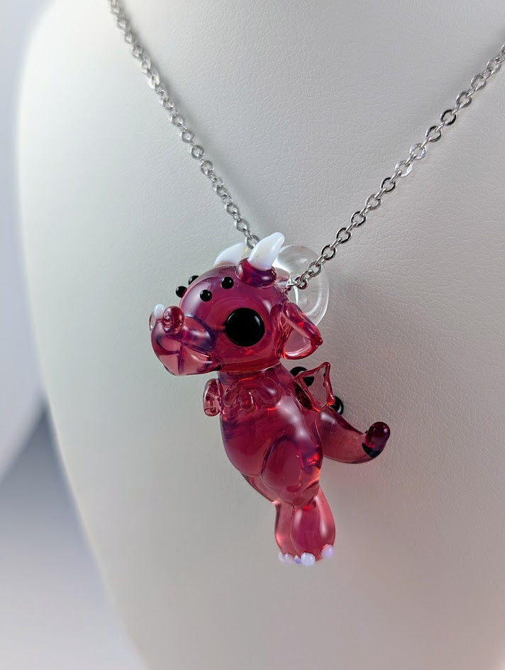 Cerise Dragon Hand Sculpted Glass Pendant