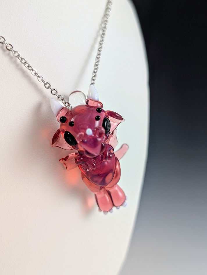 Cerise Dragon Hand Sculpted Glass Pendant